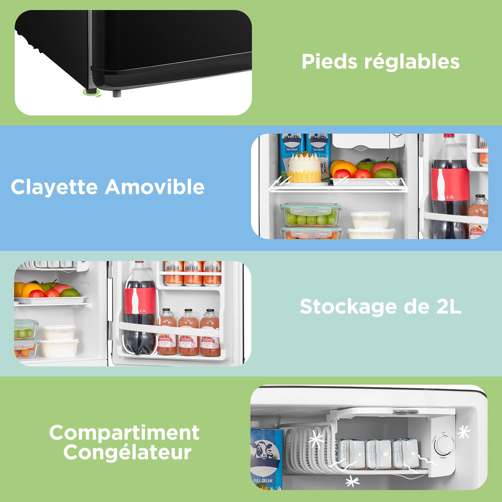 Comfee' RCD50BL2EURT(E) Mini Réfrigérateur Monoporte 47L Design Rétro Noir