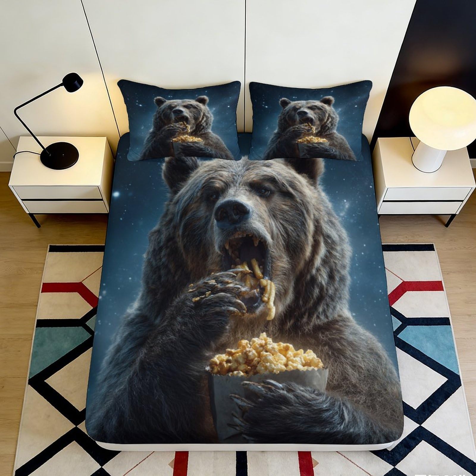 3D Printed Forest Bear Fitted Sheet Microfiber Deep Pocket Non-Slip Bear Mattress Fitted Cover Bedroom 140x200x25cm