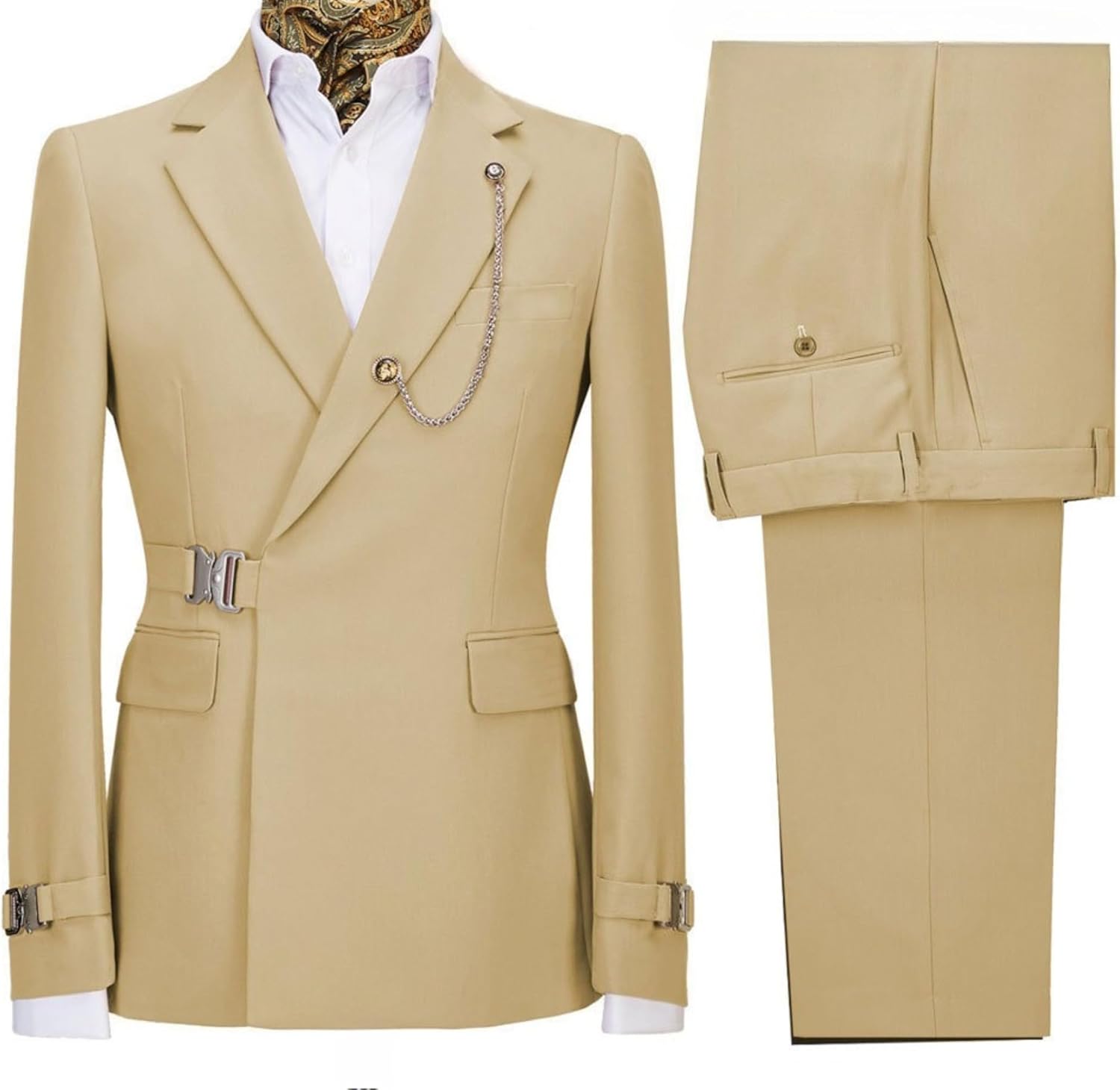 Men's 2 Piece Business Leisure Fashion Slim Suit Double Breasted Prom Tuxedo Suits Party Wedding Solid Blazer Pants