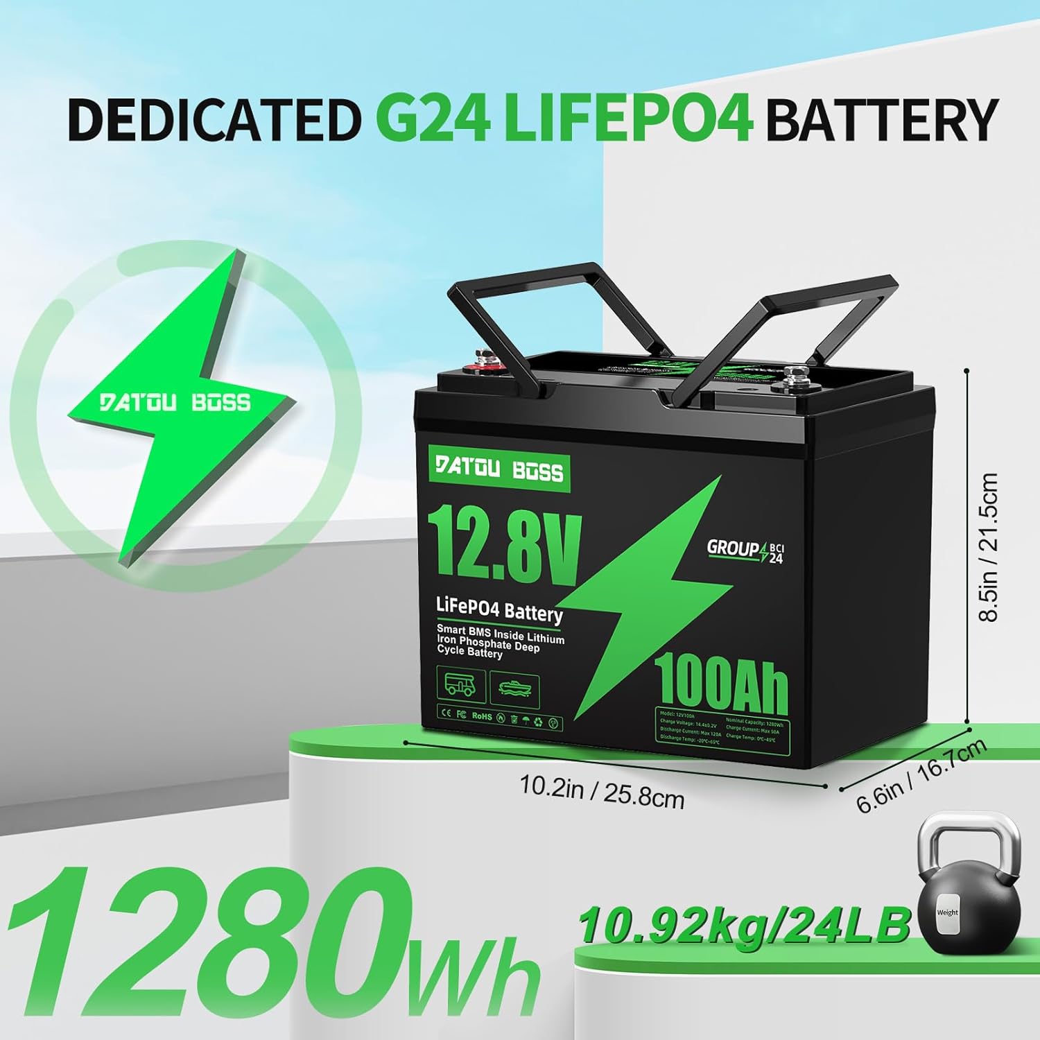 DATOUBOSS LiFePO4 Battery dimensions and weight