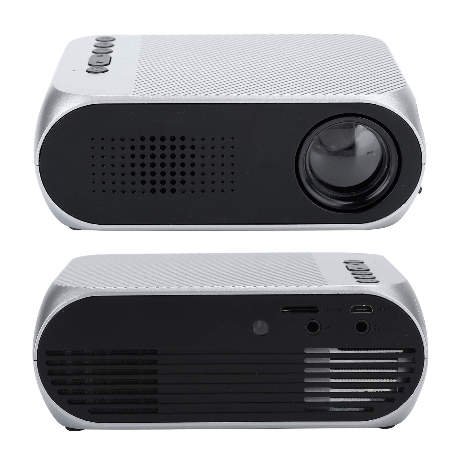 Proiettore Portatile LED da casa Mini 1080P, Messa a Fuoco Manuale 400-600L, Funzione multimediale per filmati Domestici, Compatibile con AV/USB/Scheda di Memoria Micro/HDMI(EU Plug)