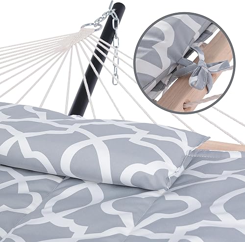 Miniatura 4 de SUNCREAT Hamaca doble para exteriores con soporte, hamaca de cuerda de algodón para dos personas con almohadilla de poliéster, patrón circular