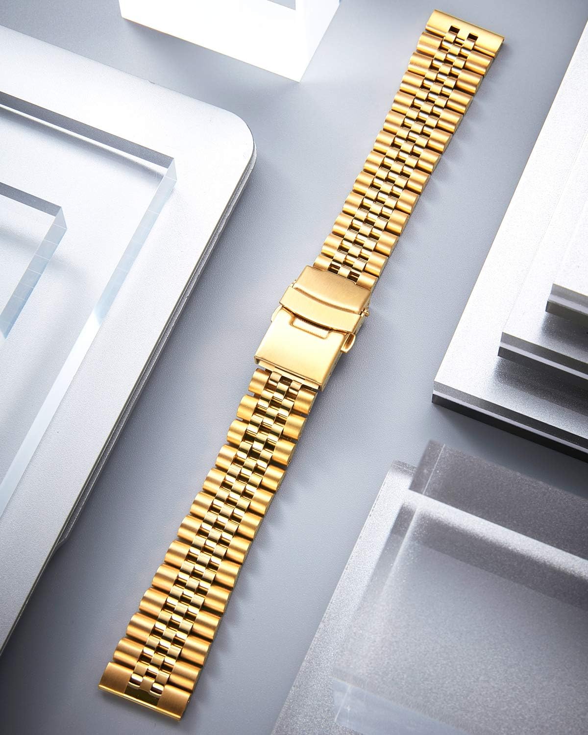 BINLUN Stainless Steel Watch Band Replacement Metal Watch Strap with Double Locking Foldover Clasp for Men Women 18mm 20mm 22mm 24mm 26mm in Silver, Gold, Black, Rose Gold, Two Toned