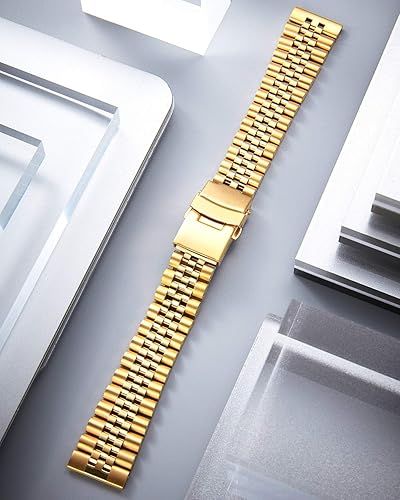 Miniatura 3 de BINLUN - Correa de reloj de acero inoxidable de repuesto con cierre de doble cierre para hombres y mujeres, 18 mm, 20 mm, 22 mm, 24 mm, 26 mm, en