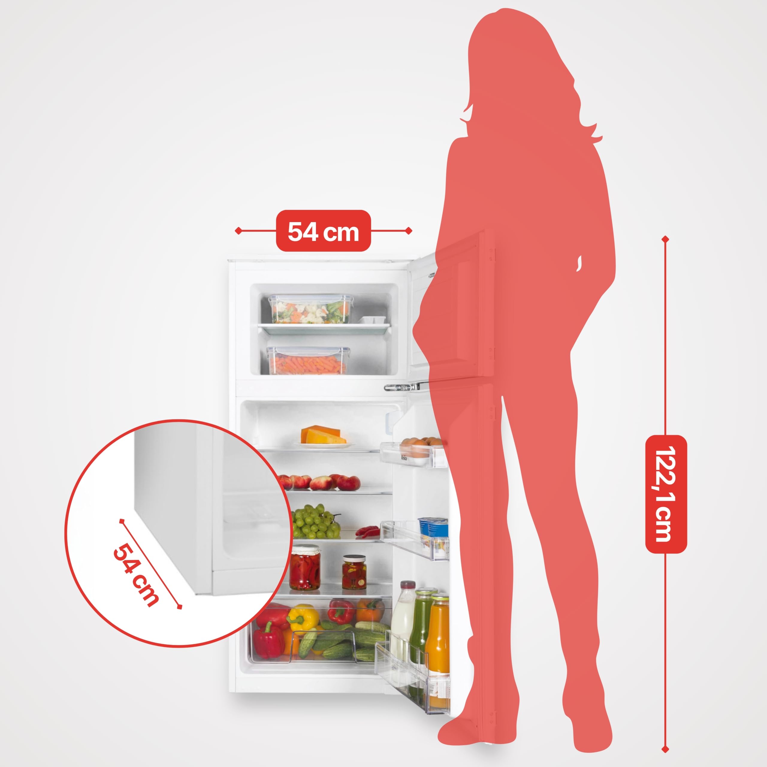 Amica Einbau Kühl Gefrierkombination Doppeltür mit Gefrierfach oben für 122 cm Nische, Schlepptür-Technik, Inverter Kompressor, elektronische Steuerung, Tür-Offen-Alarm