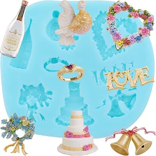 Wedding Fondant Silicone Mold Champagne Wine Glass Ring Molds for Cake Decoration Cupcake Topper Chocolate Candy Gum Paste Polymer Clay