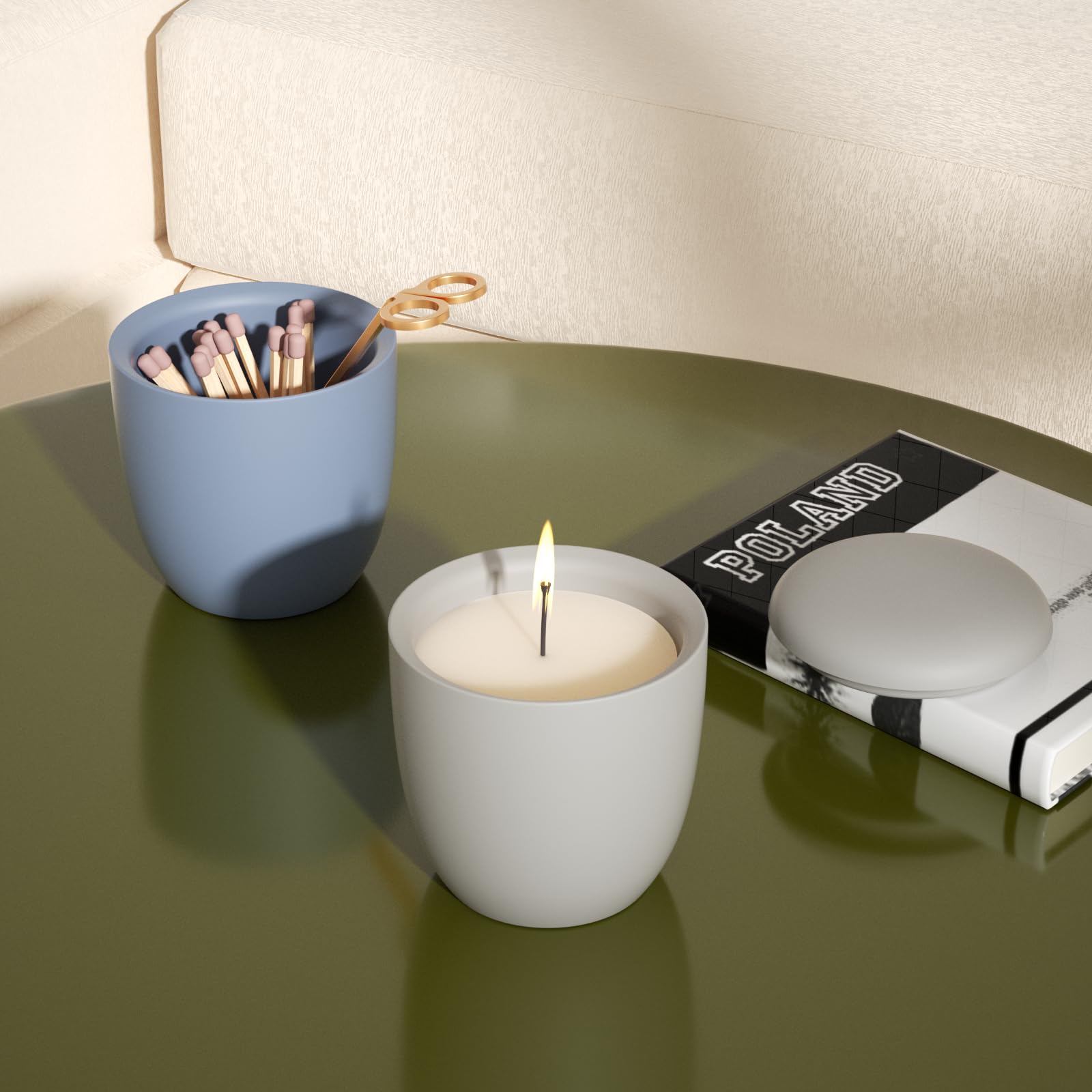 BOOWAN NICOLE Modern Pebble Velas Jar Hormigón Moldes de Fundición con Vela de 7 oz Relleno, Moldes de Silicona con Tapa para DIY (SH1049+LZ0665)