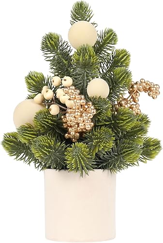 Miniatura 13 de Árbol de Navidad Pequeño, Árbol Artificial de 12 Pulgadas de Terciopelo Burgundía con Mini Bolas de Baya para Decoración de Mesa de Navidad, para