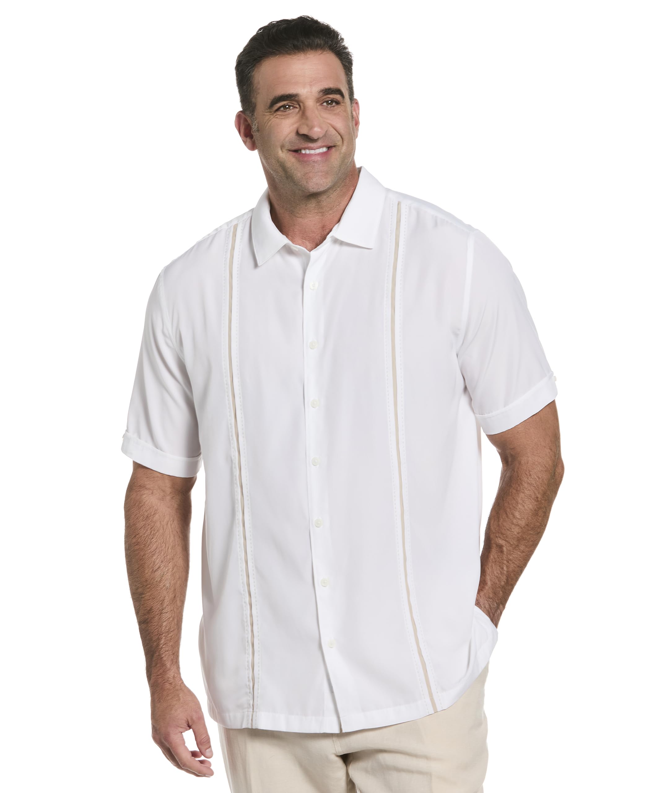 Cubavera Men's Short Sleeve Insert Panels with Pick Stitch Shirt, Bright White, XXL