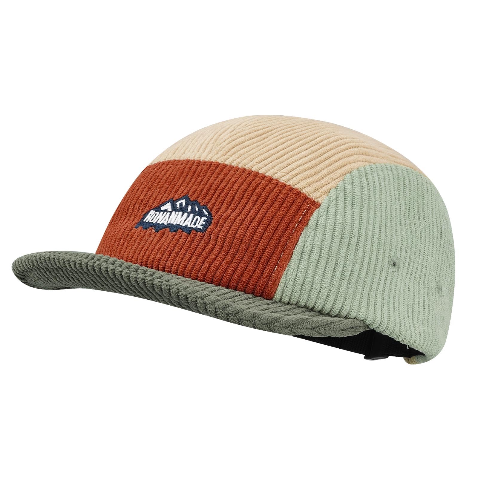 CLAPE Short Brim Corduroy 5 Panel Baseball Cap Vintage Block-Color Breathable Dad Hat Adjustable Snapback Trucker Hat