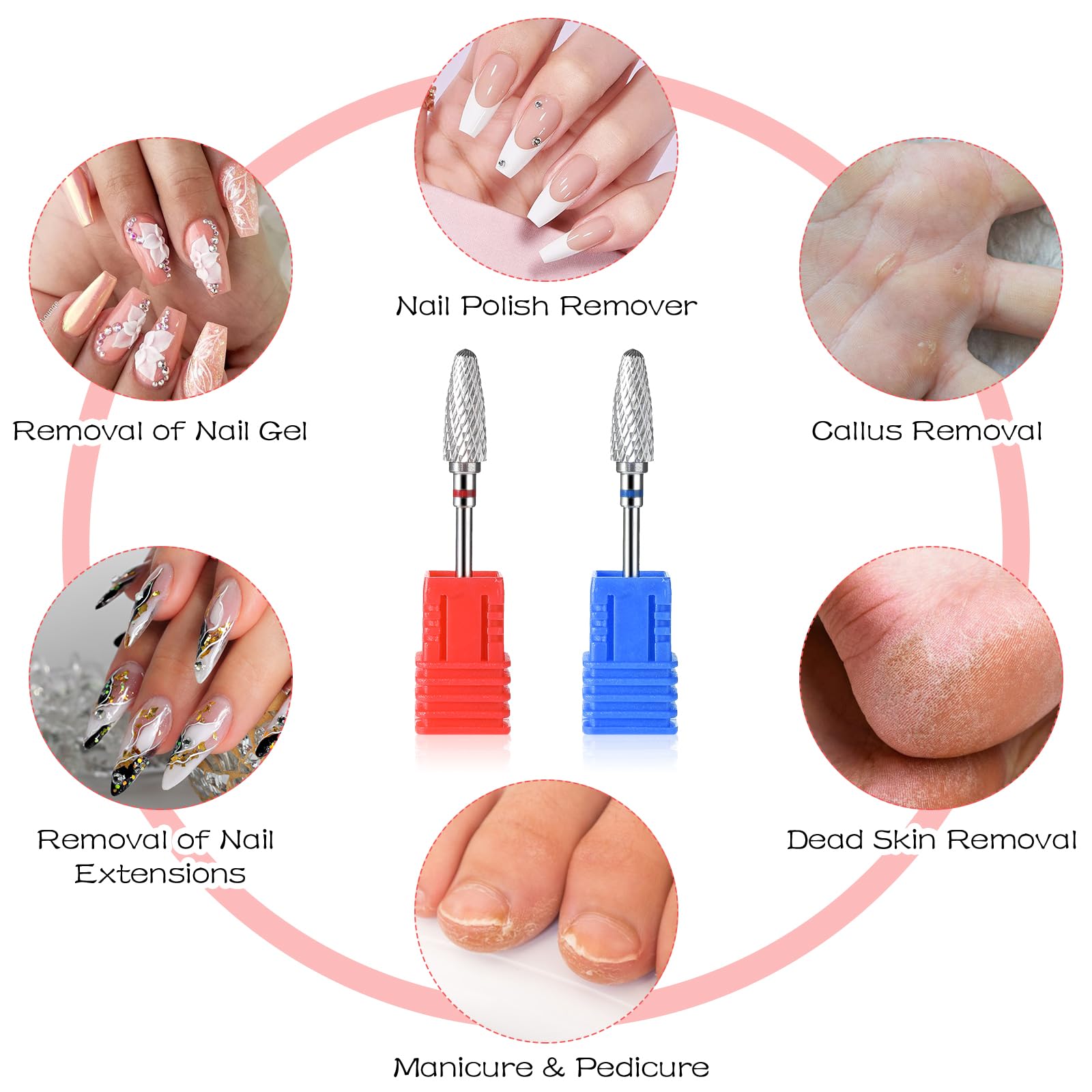 Gjinxi 2 punte per fresa per unghie, in acciaio al tungsteno, 3/32", punta per cuticole, punte abrasive, lima per unghie, punta per la rimozione di unghie in gel, acrilico, manicure, pedicure
