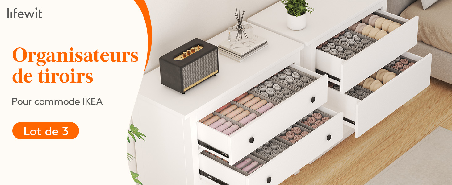 Lifewit Organisateur Séparateur De Sous-Vêtements Pour Tiroir - Lot De 4 Pièces, Gris Clair - Pliable Et Pratique