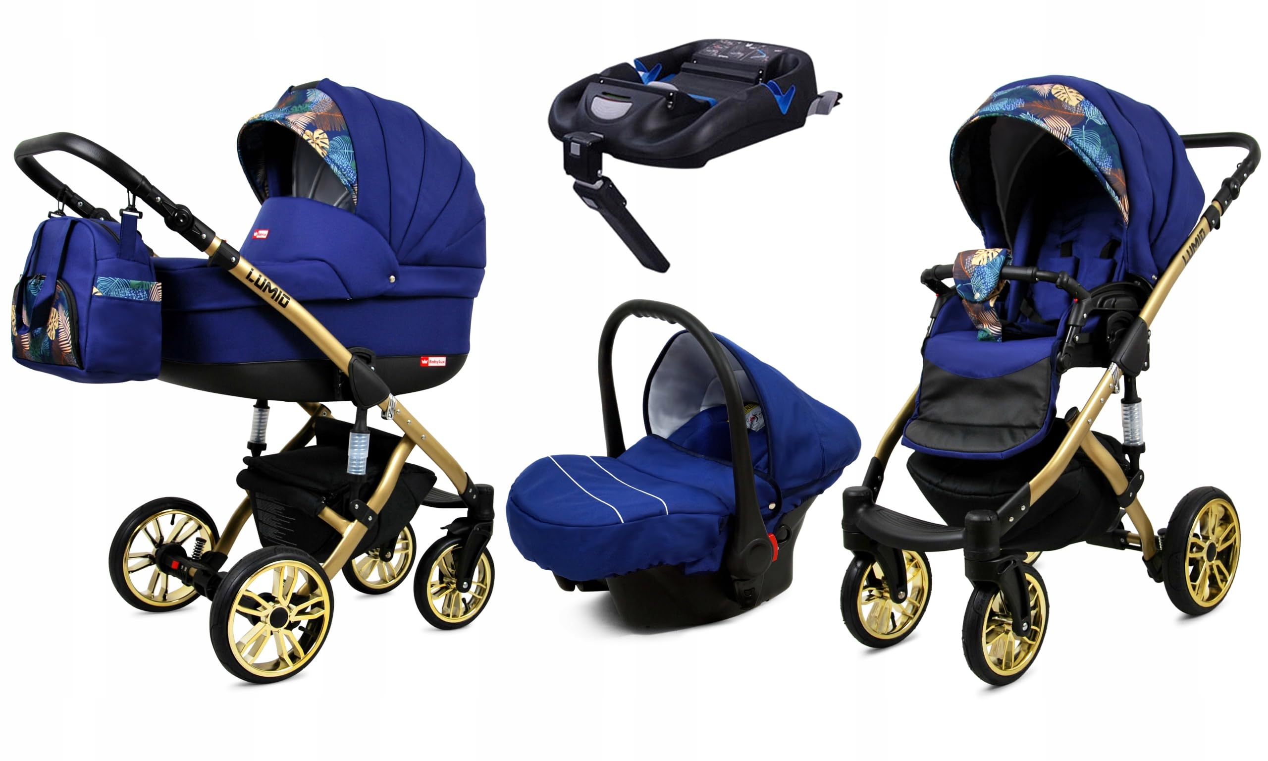 BabyLux® Zestaw wózków dziecięcych 4 w 1 – Lumio – w zestawie wanienka dla niemowląt, fotelik sportowy, fotelik samochodowy – zestaw wózków dziecięcych – wózek dziecięcy kombi z torbą do przewijania