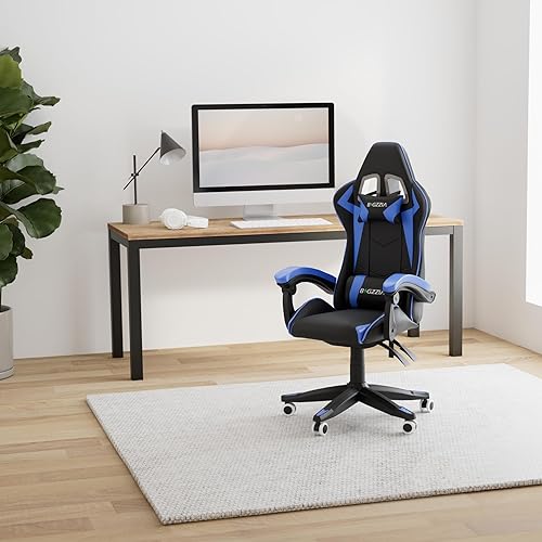 Miniatura 2 de Bigzzia Silla de videojuegos, sillas ergonómicas de videojuegos con almohada y soporte lumbar, silla de computadora ajustable en altura estilo