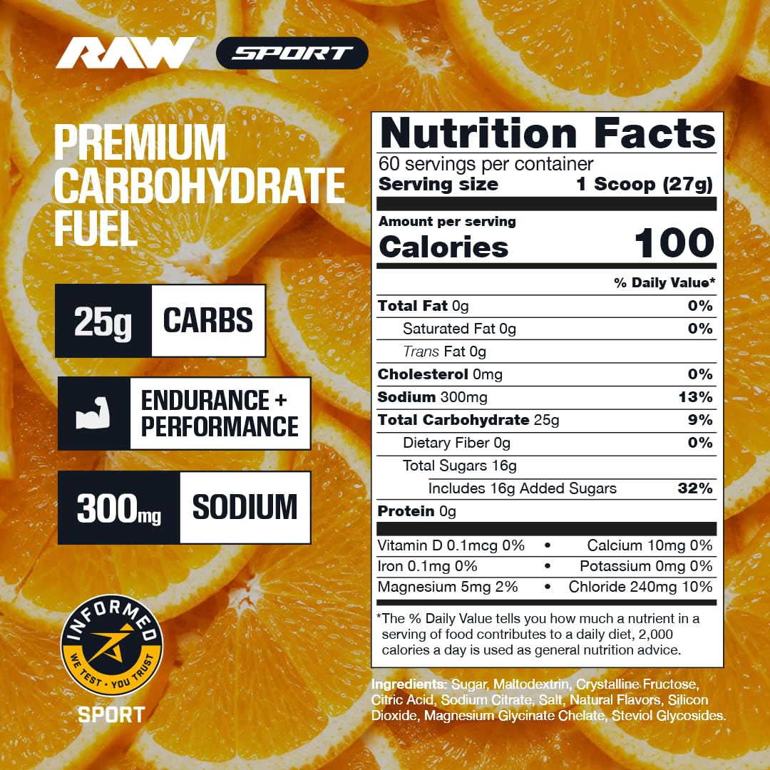 RAW Fuel, Premium Endurance Supplement Powder, Orange (60 Servings) - Peak Performance, Hydration & Stamina During Workouts, Training or Competition - 24g of Carbohydrates & 300mg of Sodium — Amazon image 8
