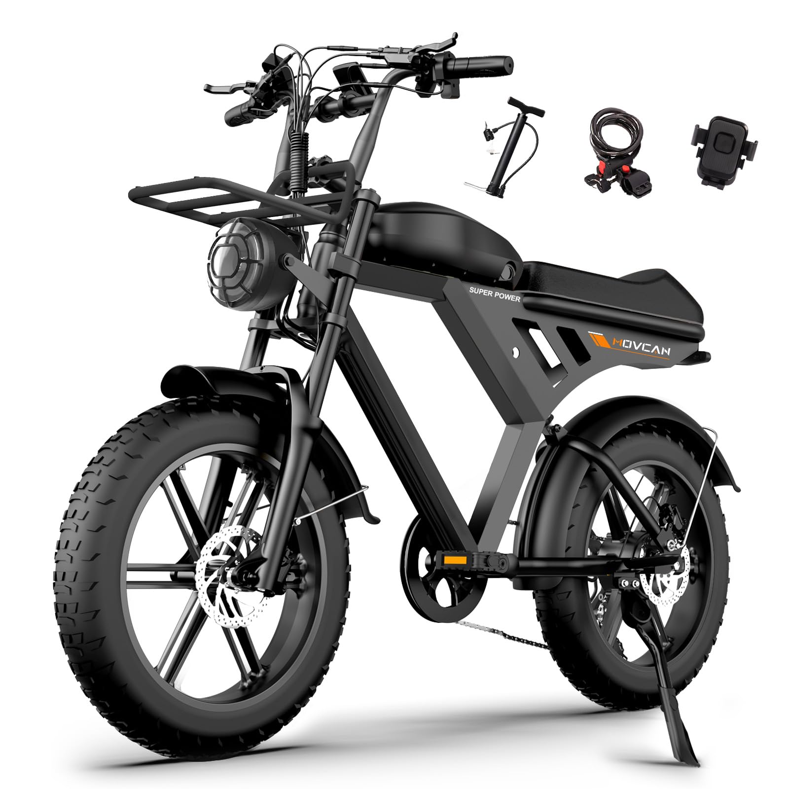 MOVCAN V30 Series Electric Bike for Adults, 3000W/1500W/1000W Motor, 20" Fat Tire Ebike, 37.5MPH/32MPH/28MPH, 120/70Miles, 48V 40Ah/31.2/15.6Ah Dual Battery Motorcycle Ebike for Commuting/Off-roading