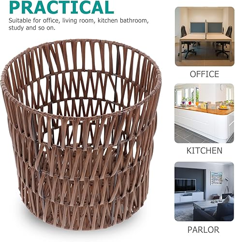 Miniatura 5 de PRETYZOOM Cesta de basura de mimbre para decoración del hogar, papelera tejida a mano, para baño, dormitorio, cocina, hogar y oficina, decoración de