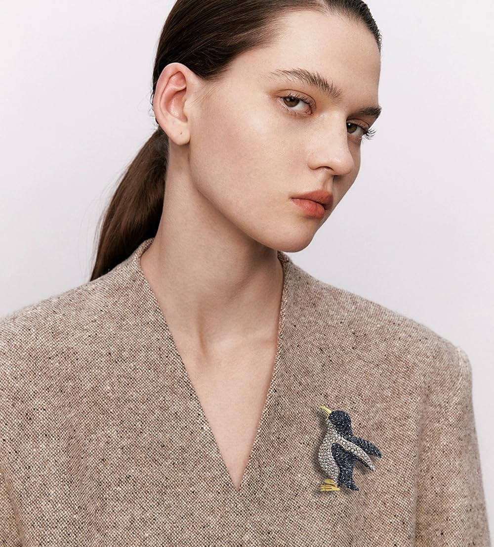 Rhinestone Penguin Brooch Pin for Women Crystal Bird Animal Lapel Shawl Pins Sweater Hat Jacket Dress Suit Backpack Clothes Accessories Brooches Cute Jewelry image 3
