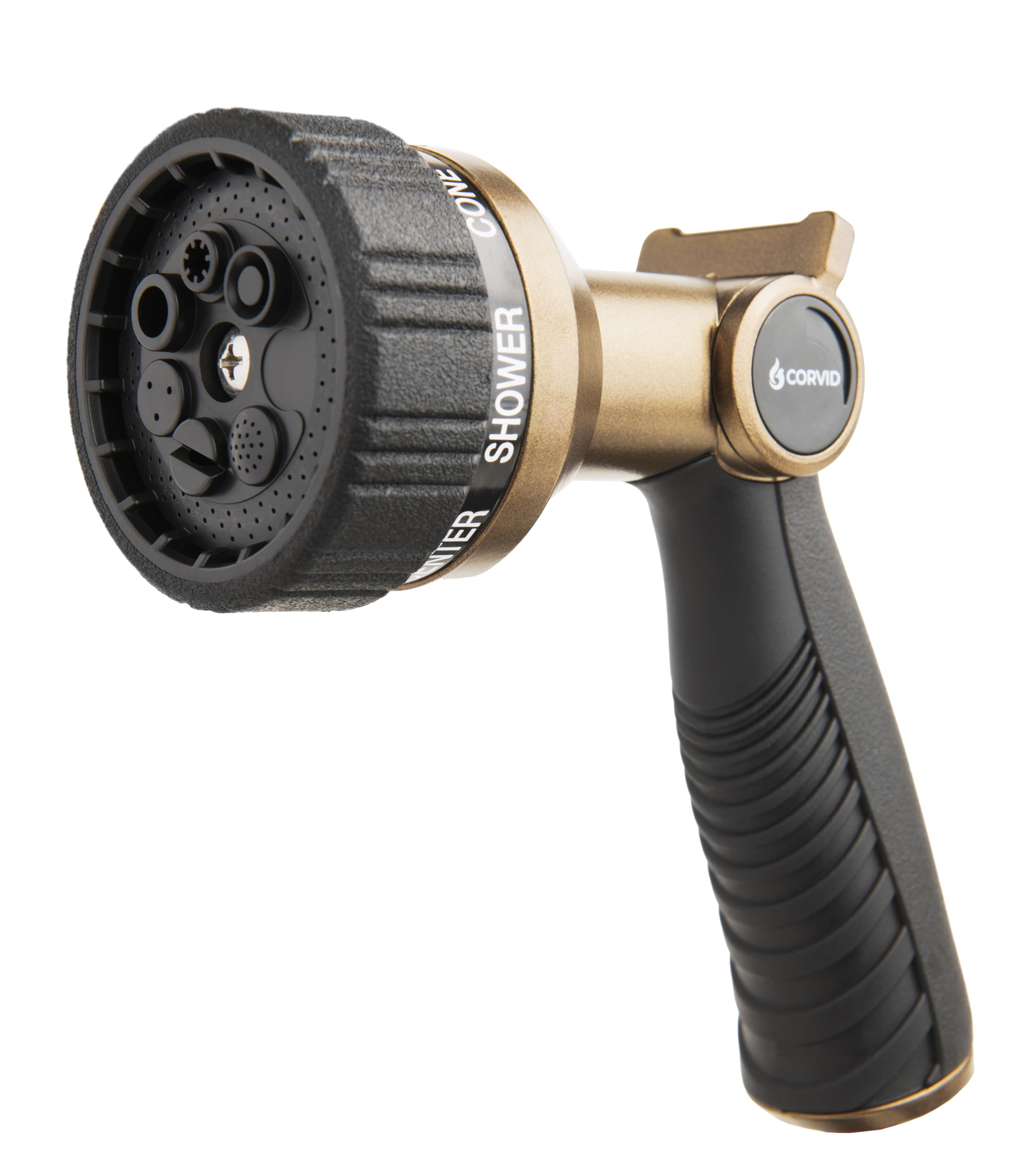 Corvid Thumb Control 8-Pattern Garden Hose Nozzle, High-Pressure Adjustable Spray with Ergonomic Soft-Grip Handle and Durable Metal Construction, Ideal for Lawn & Garden, Car Washing