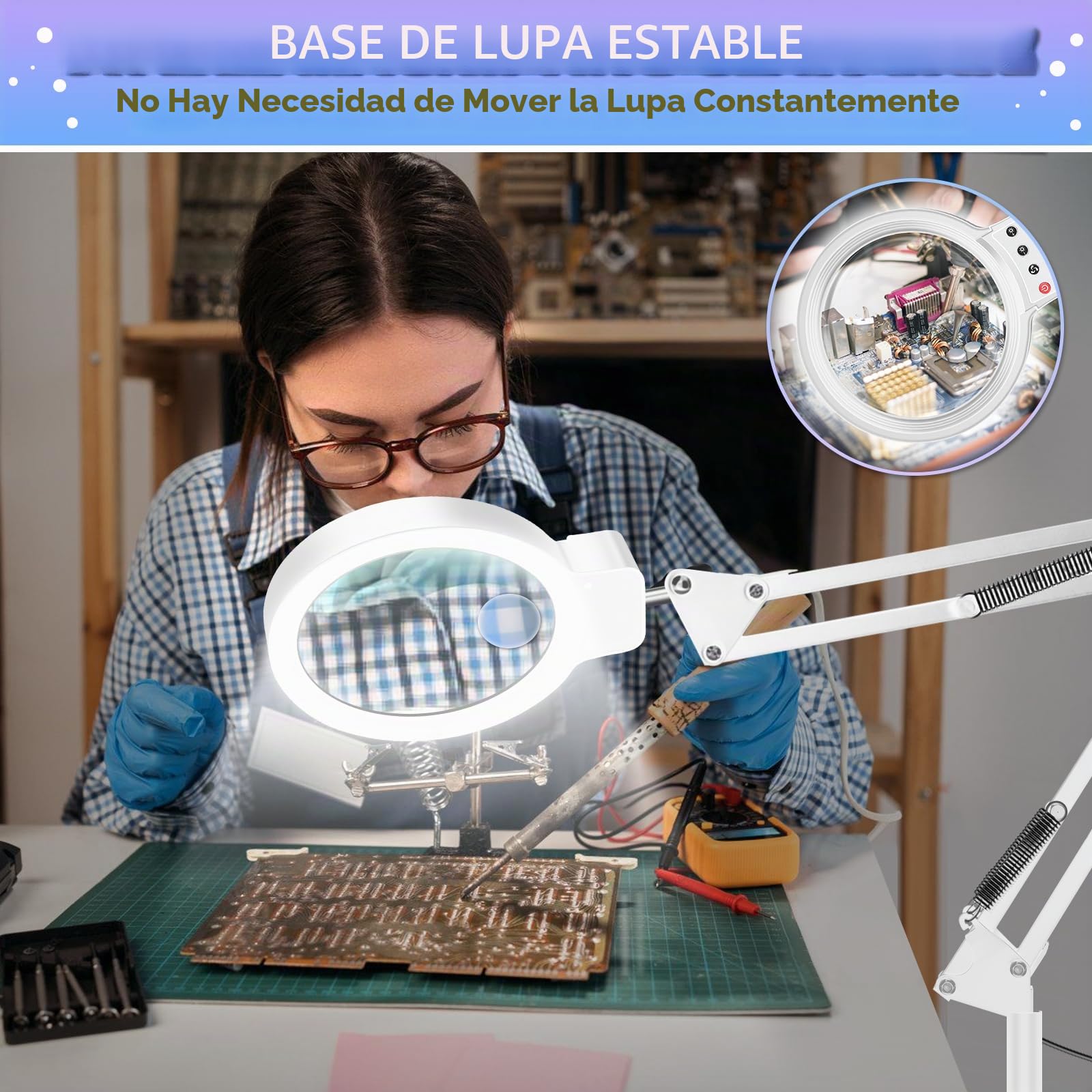 NZQXJXZ Lámpara de pie con Lupa con Luz, 2 en 1 Lupa con Luz y Soporte con 72 LED de Brillo Ajustable, Lámpara de Aumento de Cuello de Cisne Flexible para Trabajos de Cerca,Lectura, Blanco