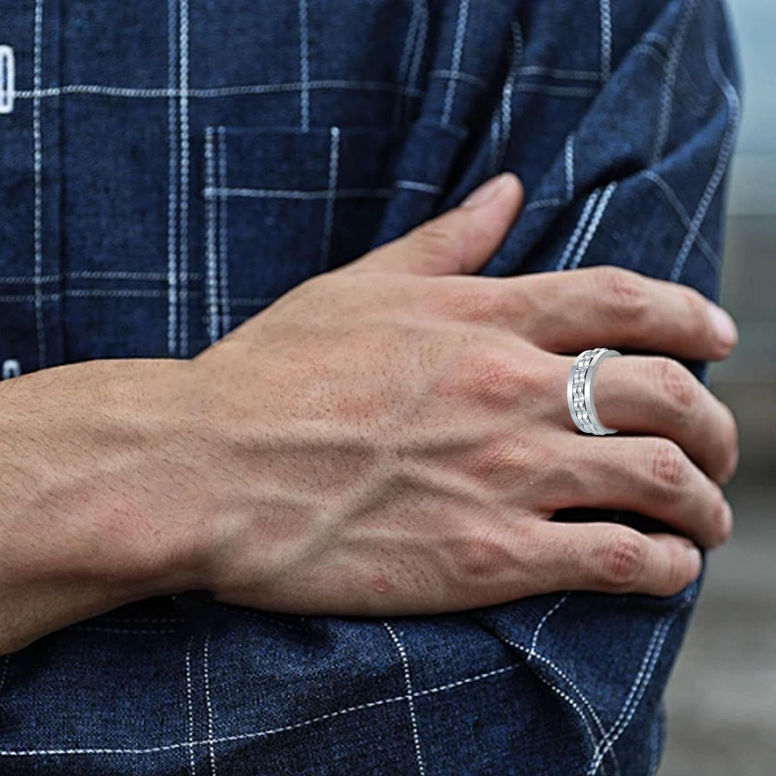 Vauki 2 pierścienie Fidget Ring dla dorosłych, antystresowe, pierścionki fidget w kolorze czarnym i srebrnym, redukujące stres i przeciwlękowe, prezent dla mężczyzn i kobiet, przeciw lękowi i