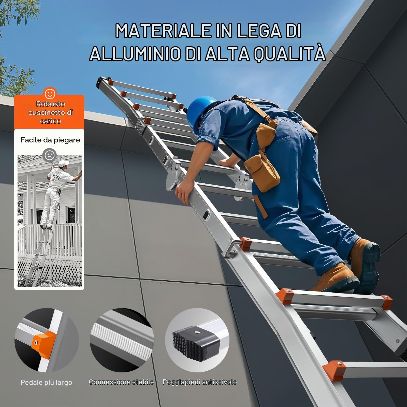 VEVOR Scala Telescopica con Telaio ad A, Scala Estensibile Compatta in Alluminio, 4.670 mm, Scala per Camper Pieghevole Portatile Multifunzione per Compiti, Tetto per Interni ed Esterni, 149,7kg