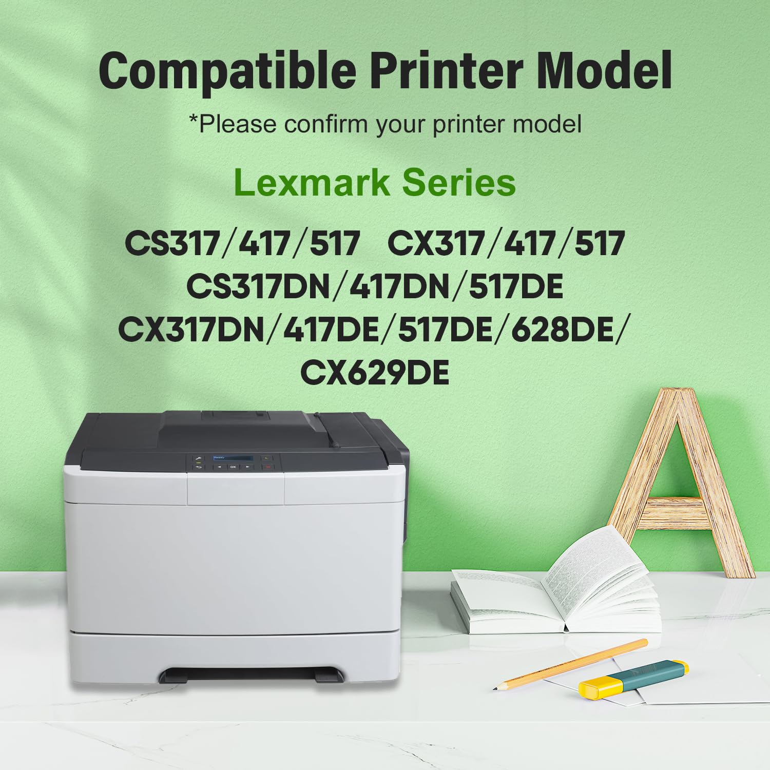 Cartouche de toner pour imprimante compatible avec Lexmark CS317dn CS417dn CS517de CX317dn CX417de CX517de CX317