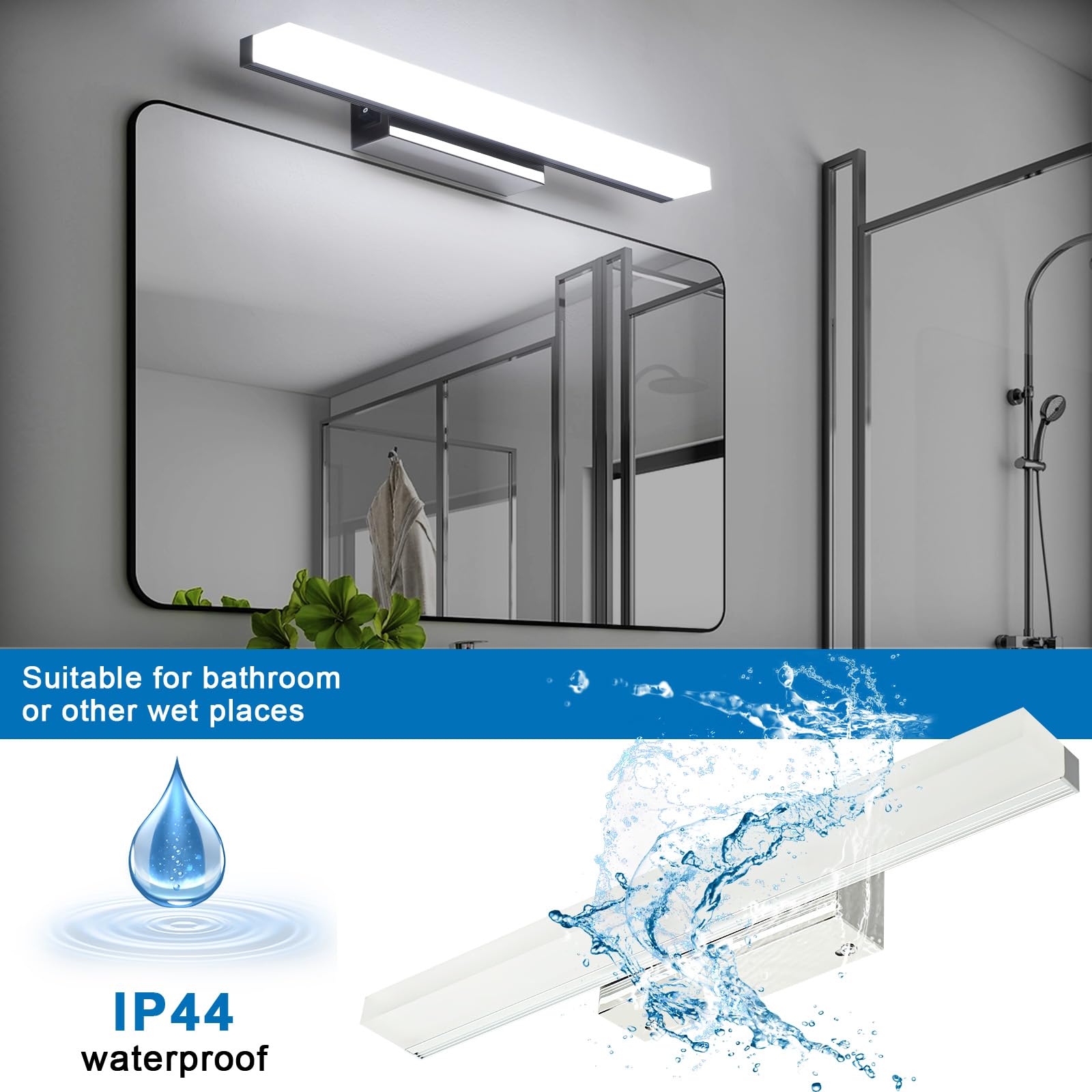 Lightess 40cm Applique Salle de Bain LED 6W 6000K IP44 Inox | Lampe Miroir Blanc Froid, IP44 Étanche, Acier Inoxydable, avec Interrupteur, pour Toilette Maquillage