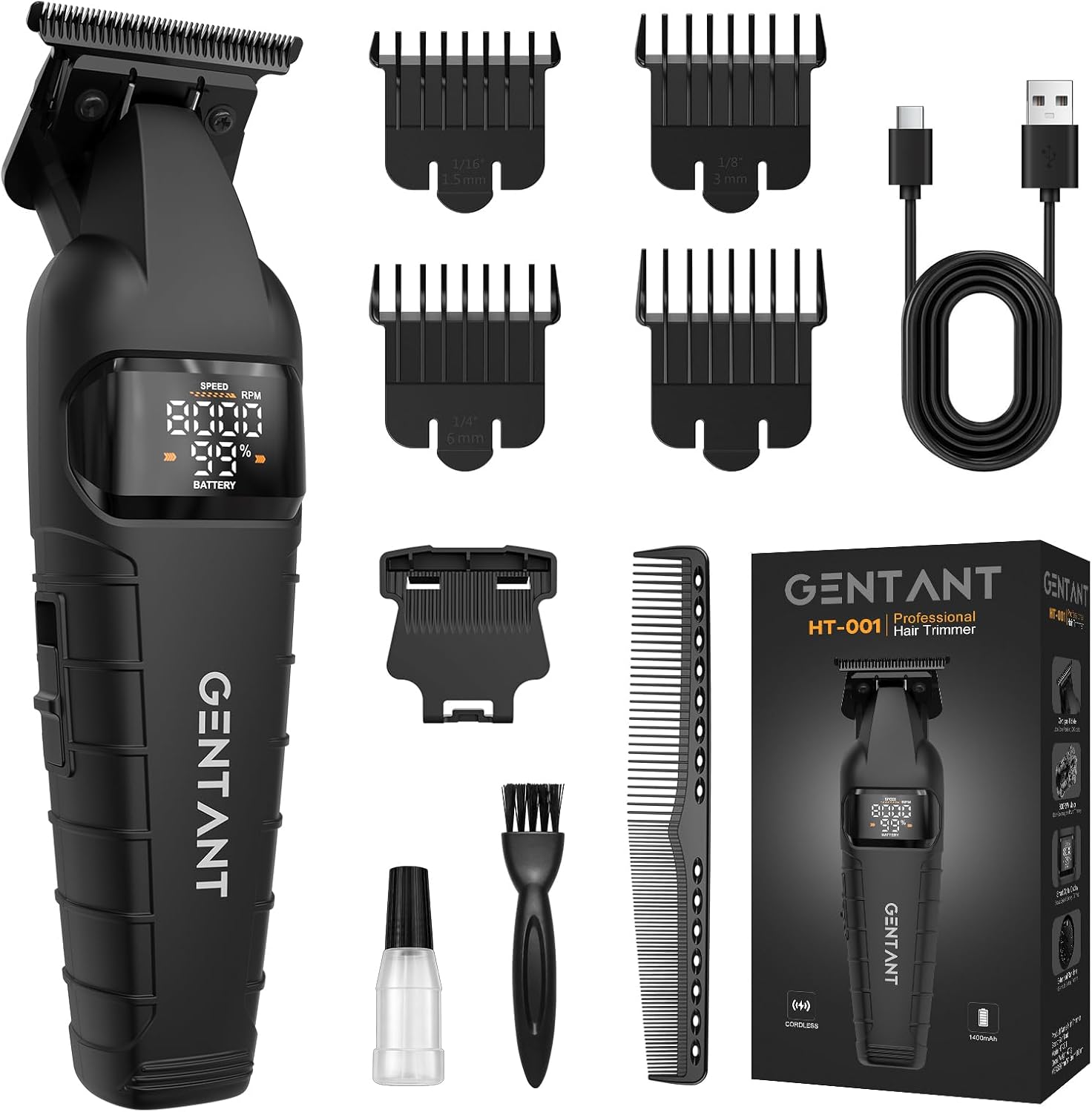 Professional Hair Trimmer for Men, Cordless Zero Gapped T-Blade Beard Trimmer & Edgers Clippers for Men, Electric Shaver Kit with LCD, Rechargeable Mens Hair Clippers for Barbers, Gifts for Men
