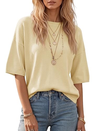 Summer Sweaters for Women Half Sleeve Lightweight Knit Trendy Pullover