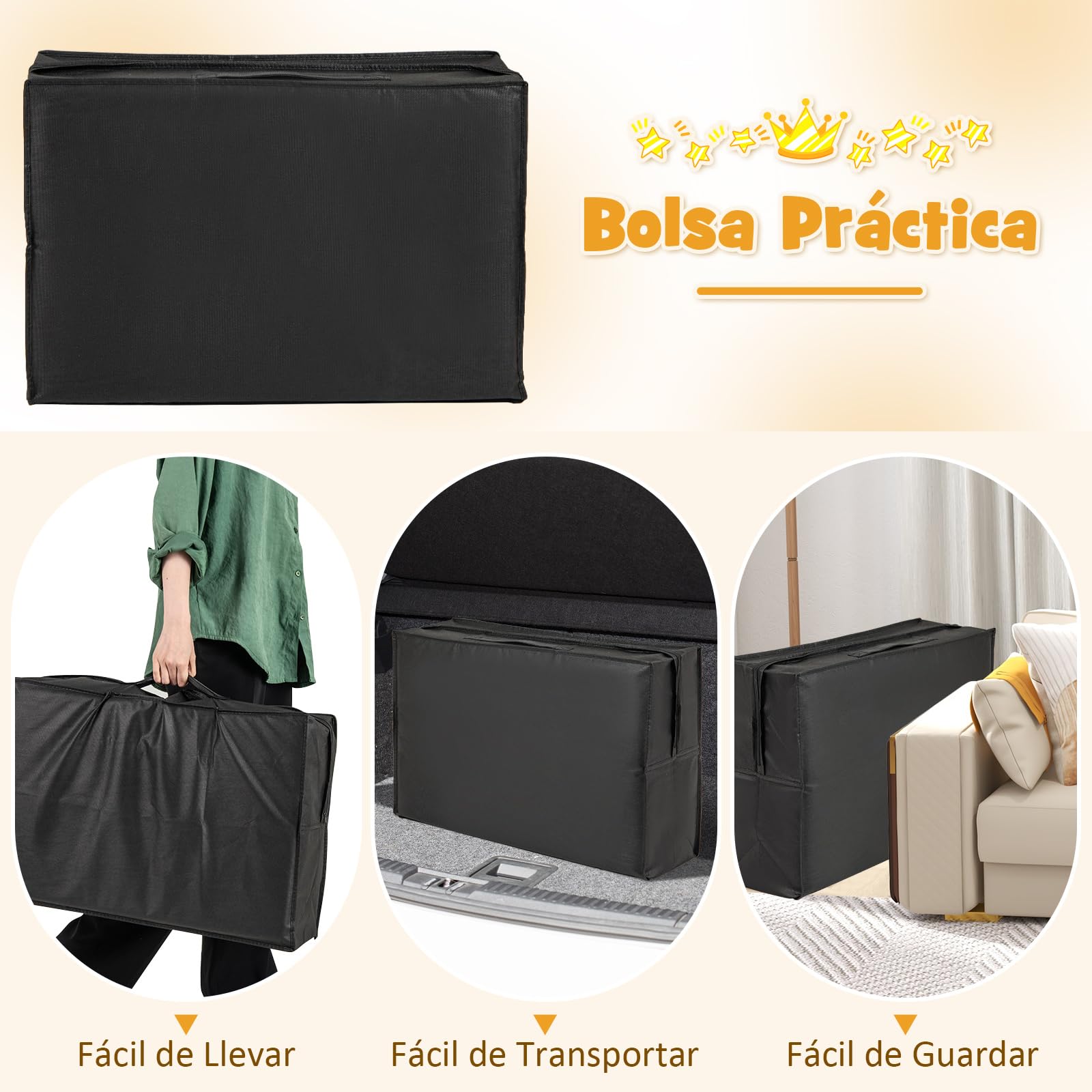 COSTWAY Colchón Cuna 122 x 61 x 7cm, Colchoneta de Suelo Plegable 3 Secciones, Estrella Brilla en Oscuridad, Funda Extraíble y Lavable a Máquina, Colchon Cuna de Viaje con Bolsa de Almacenaje