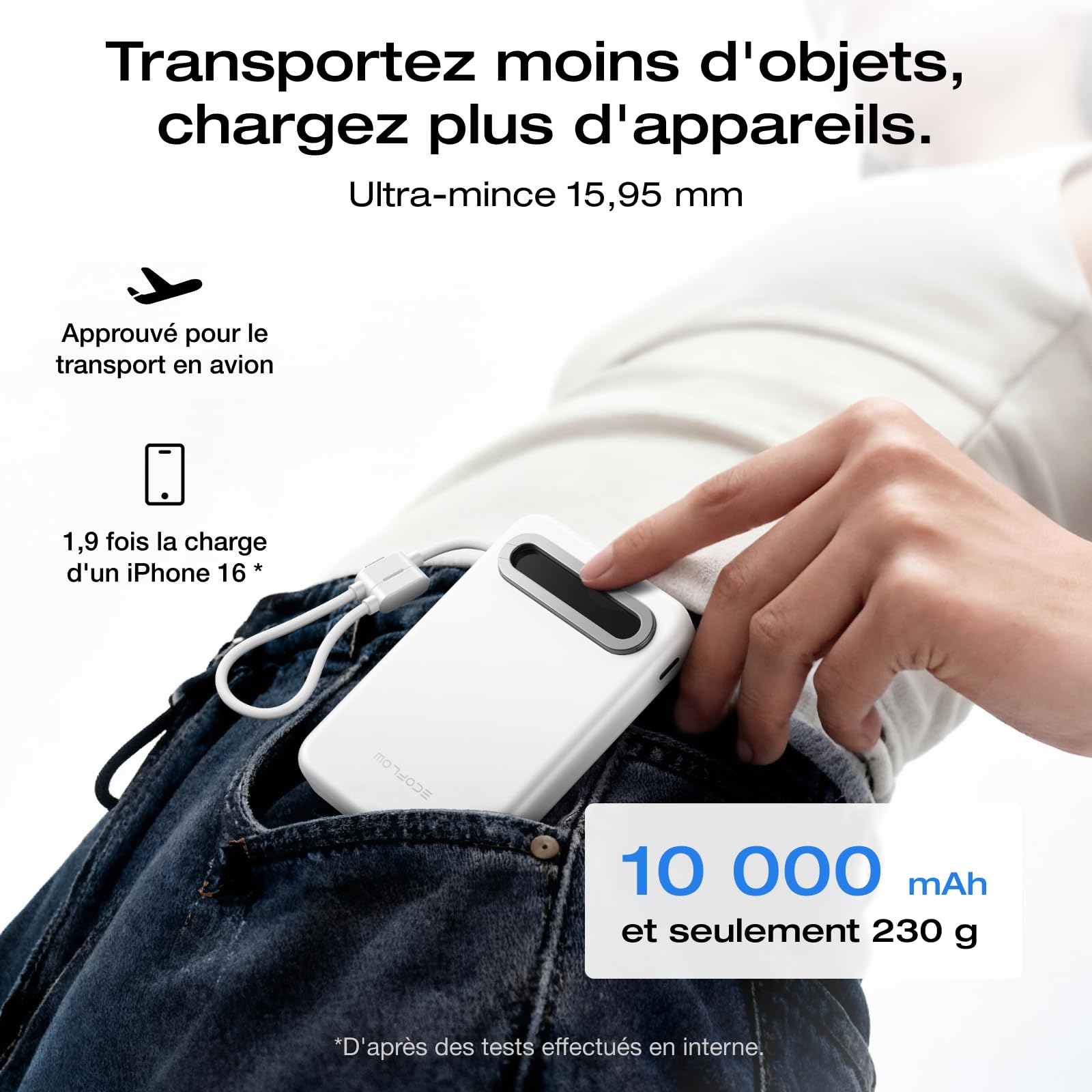 EcoFlow Rapid Mag Qi2.2 Magnétique Powerbank 10000mAh 25W avec Câble USB C 36W, Certifié Qi2.2 Batterie Externe Magnétique sans Fil Power Bank Rapide Chargeur pour iPhone 17/16/15 Pro Max Blanc