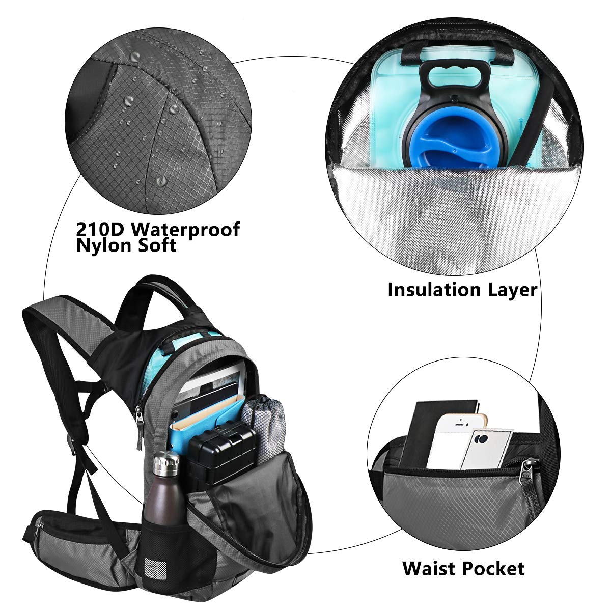 Zaino per idratazione, isolato termico, con sacca da 2 l, senza BPA, a prova di perdite, ideale per corsa, ciclismo, trekking, arrampicata, mantiene i liquidi freschi fino a 4 ore