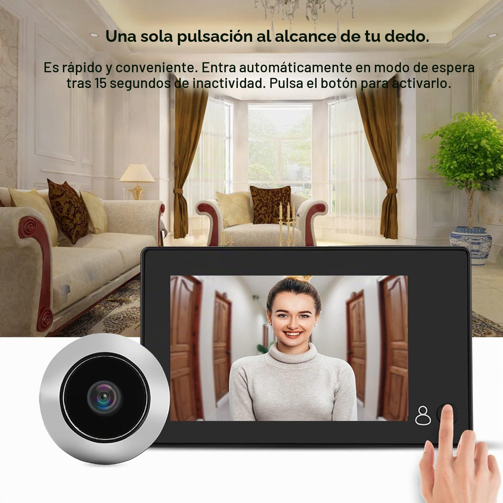 Mirilla de Video LCD en Color TFT de 4.3", 145 ° Gran Angular Smart HD Visor de Puerta Cámara Soporte Foto