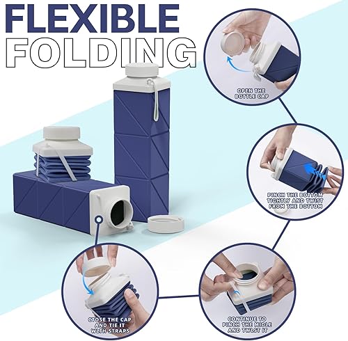 Vista 27 de Botellas de agua plegables de silicona de 20.6 onzas, plegables, a prueba de fugas, sin BPA, reutilizables, ligeras, portátiles, botellas de agua