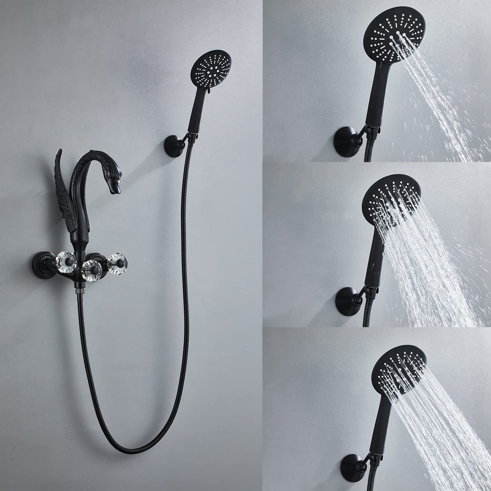 Bateria Wannowa Z Prysznicem Ręcznym, Bateria Wannowa Retro Swan, System Prysznicowy Ścienny Z Baterią Mieszającą Do Wanny, Węże Prysznicowe I Uchwyty, Podwójna Funkcja,