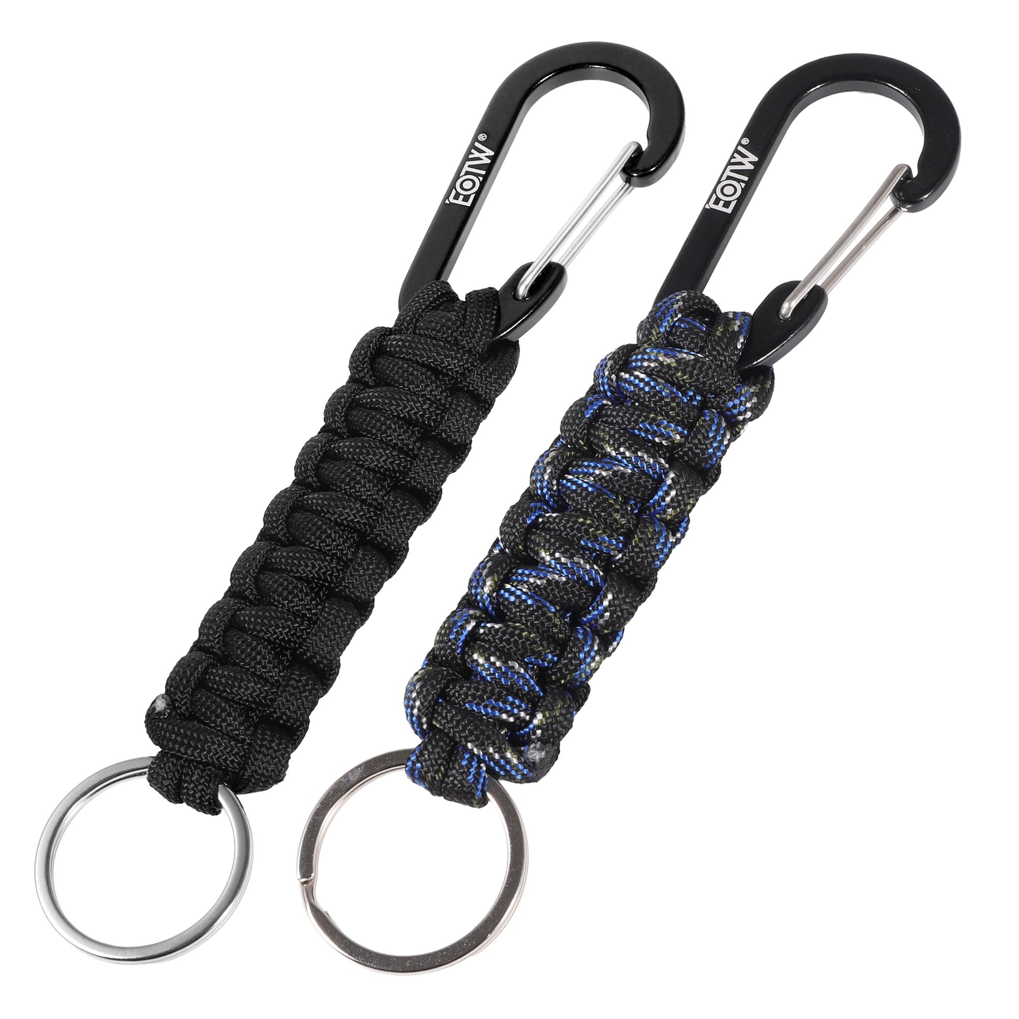 EOTW Paracord Keyring, Personalised Lobster Clasp Hook, D Ring Lanyard, Keyring for Motorcycle, Car, Camping, Hiking, Men, Women, Children S 1 Black & 1 Camouflage Blue