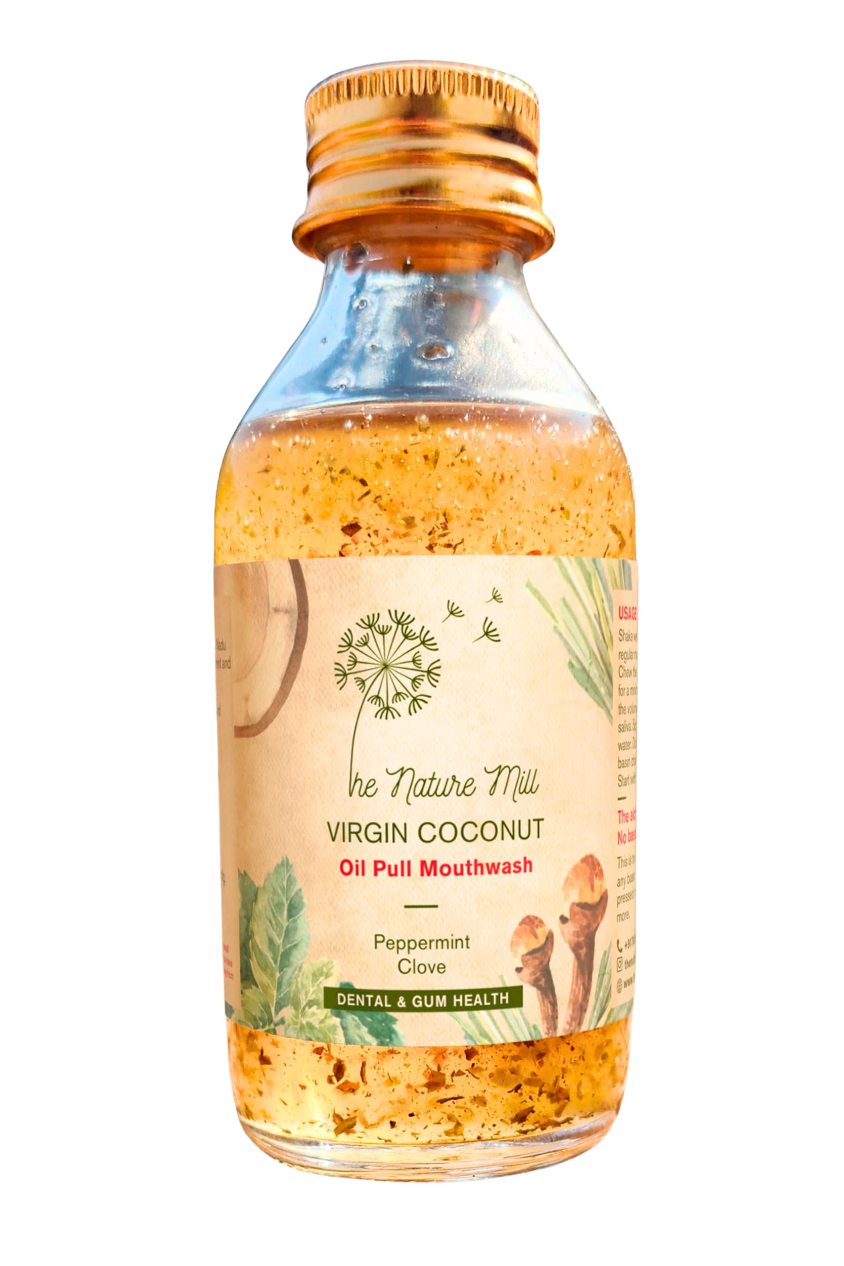 The Nature Mill Virgin Coconut Oil Pull Mouthwash Peppermint Clove. Natural pulling oil for teeth and gums (Mini, 100Ml)