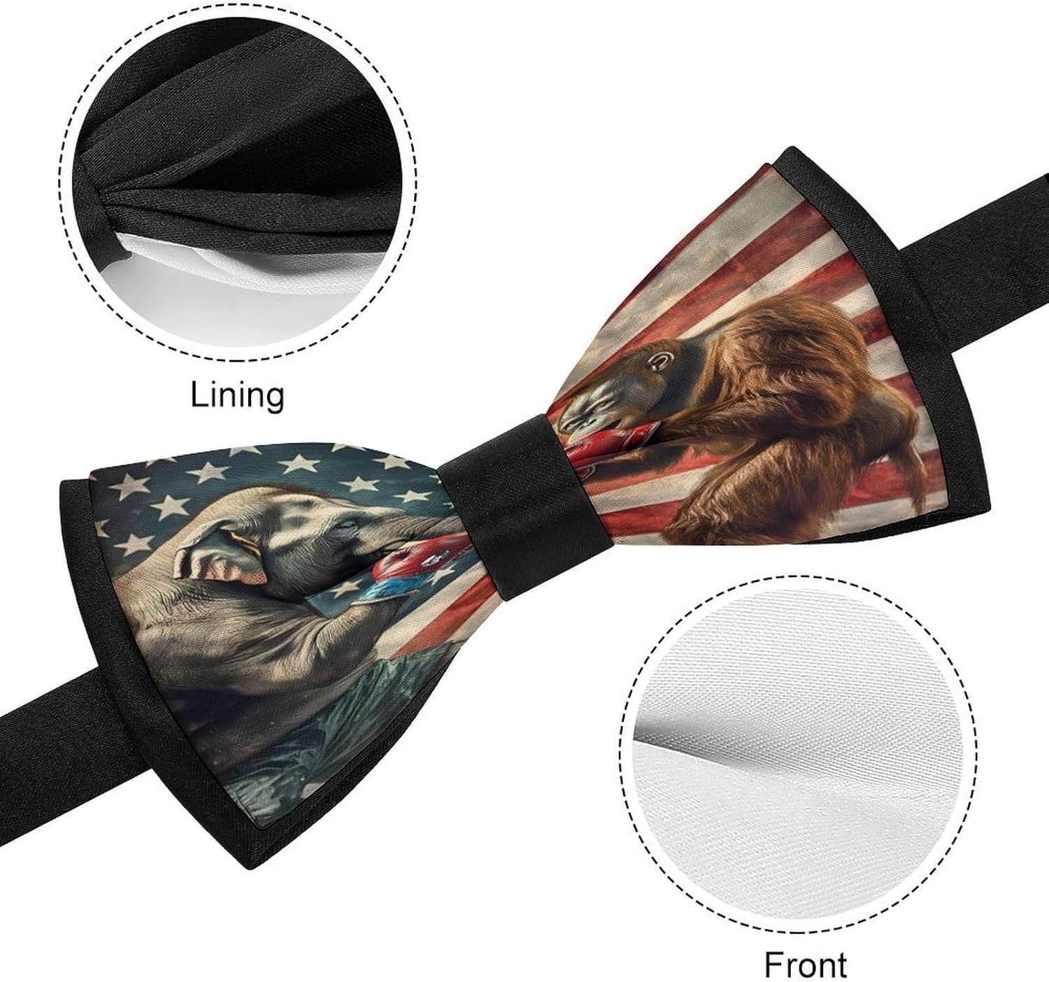 Elephants And Gorillas Funny Boxing Bow Ties for Men Fun Printed Pre Tied Adjustable Bowtie for Party Wedding
