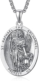 ADMETUS 925 Sterling Silver Patron Saint Necklace | Amulet Necklace Cross Jewelry for Men with 2.5mm 22"+2" Rolo Chain