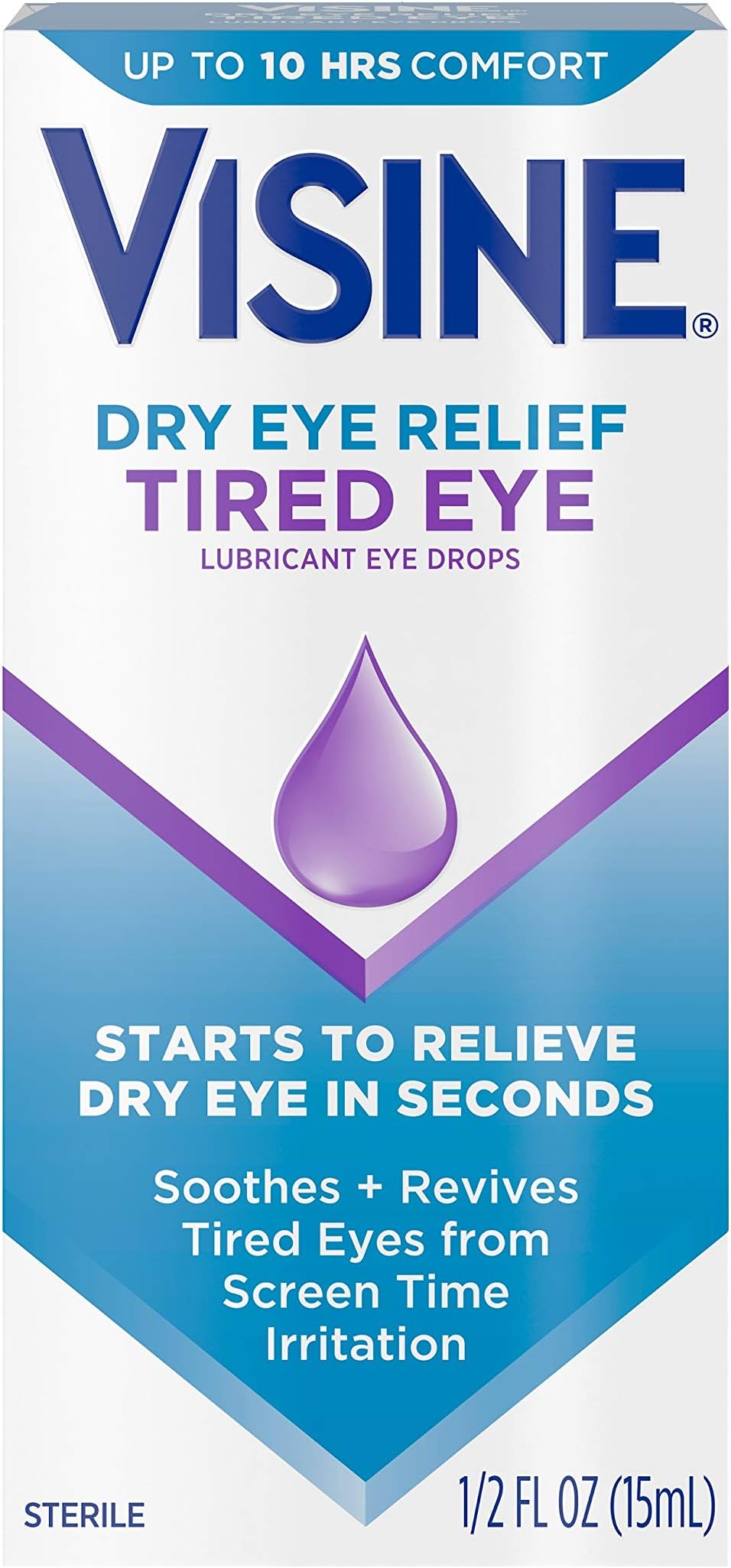 Visine Dry Eye Relief Tired Eye Lubricant Eye Drops, Moisturizing & Soothing Sterile Drops for Irritated, Dry & Tired Eyes Due to Screen Time Irritation, Polyethylene Glycol, 0.5 fl. oz