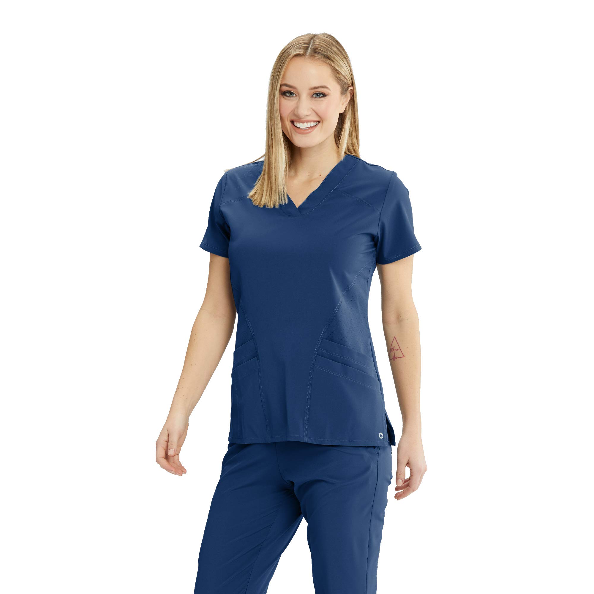 ONE Women's Pulse Scrub Top, Sporty V-Neck Medical Top w/ 4-Way Stretch & 5 Pockets