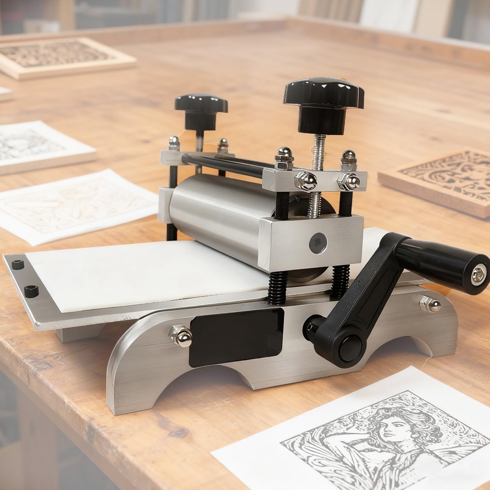Presse à graver avec commande au rouleau pour estampe et impression