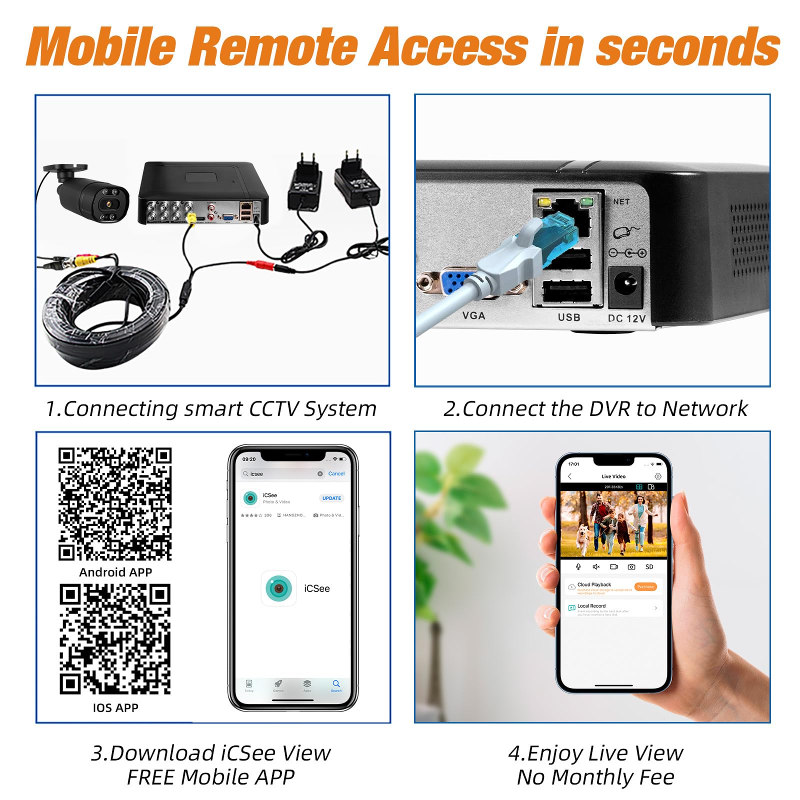 Enregistreur vidéo de sécurité 8 canaux H.265+ avec disque dur 500 G, DVR hybride 6 en 1 CCTV pour caméra CVBS/AHD/TVI/XVI/CVI/IP, DVR pour caméra de sécurité Système de surveillance à domicile