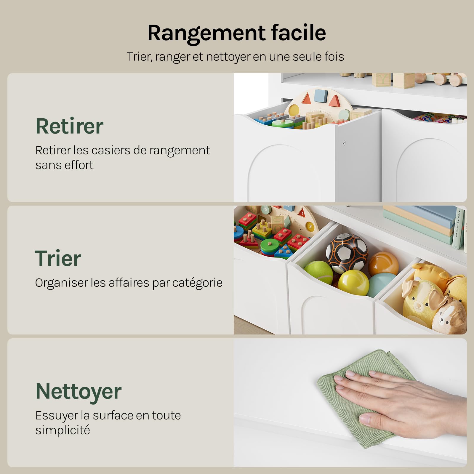 WOLTU Meuble Rangement Enfant, avec 3 Tiroirs Roulants, 1 Casier Ouvert