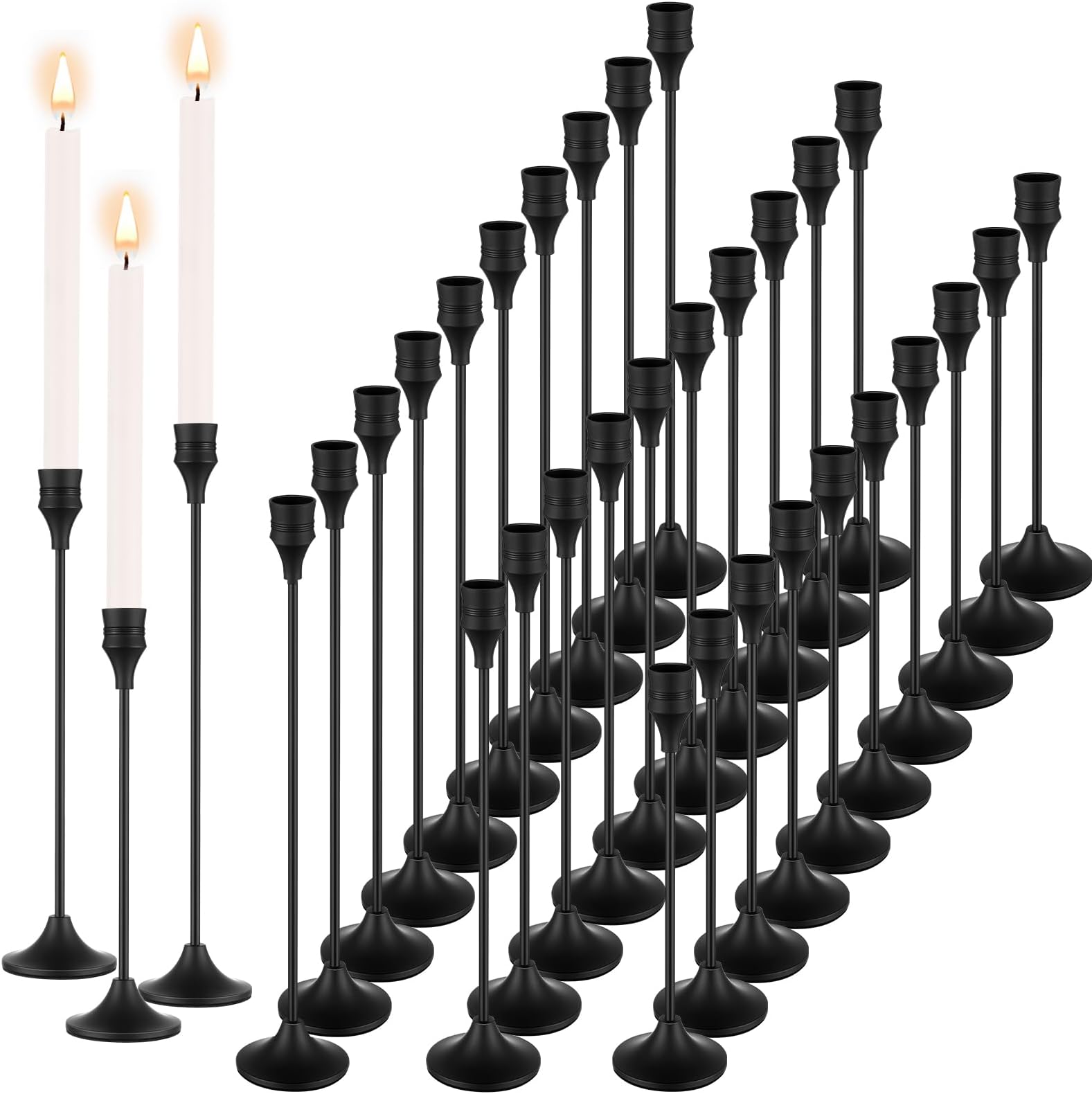 LYDTICK 24Pcs Candle Holders, Black Candlestick Holder in