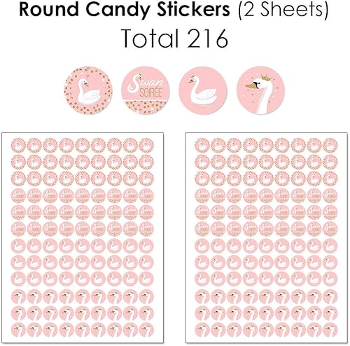 Miniatura 4 de Big Dot of Happiness Swan Soiree - Mini envoltorios de barra de caramelo, calcomanías redondas y circulares - Kit de calcomanías de caramelo de