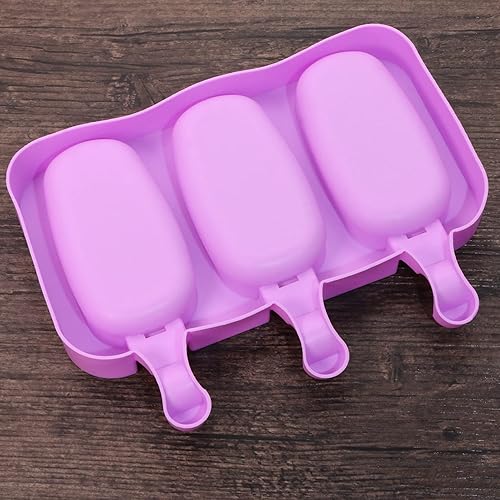 Miniatura 10 de Mini Skater Moldes de helado morados de silicona con tapa, moldes de paletas de 3 cavidades, moldes de paletas de bricolaje, herramientas de cocina