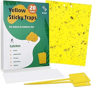KGK Sticky Traps - 20 Pack, Dual-Sided Yellow Sticky Traps for Fungus Gnats, Aphids, and Other Flying Plant Insects - 6x8 ...