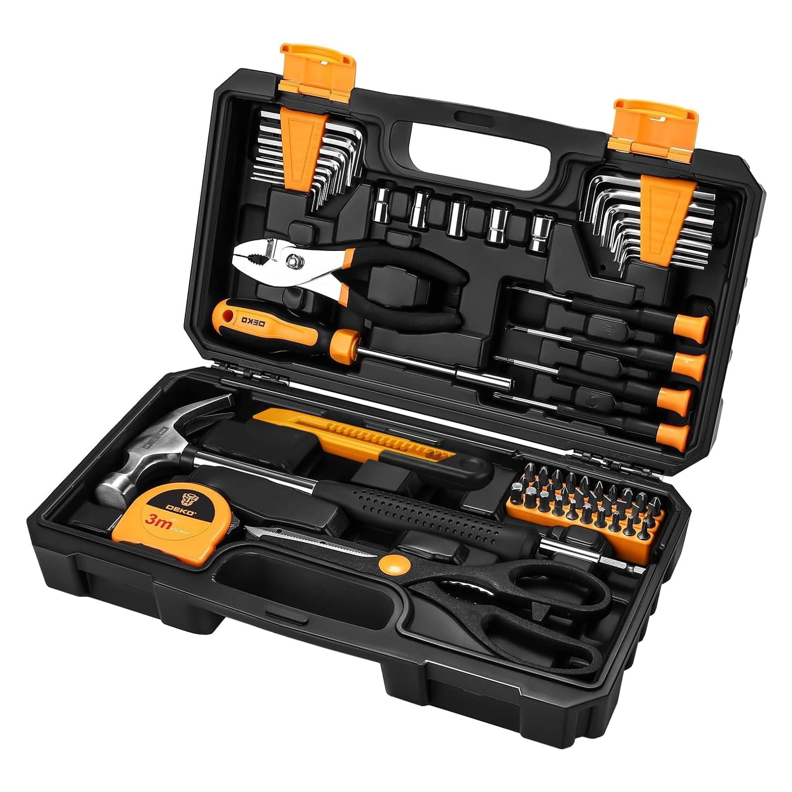DEKO Outils Bricolage Kit - 62 Pièce Malette Outils à Main Ménage Général avec Boîte à Outils en Plastique Mallette de Rangement
